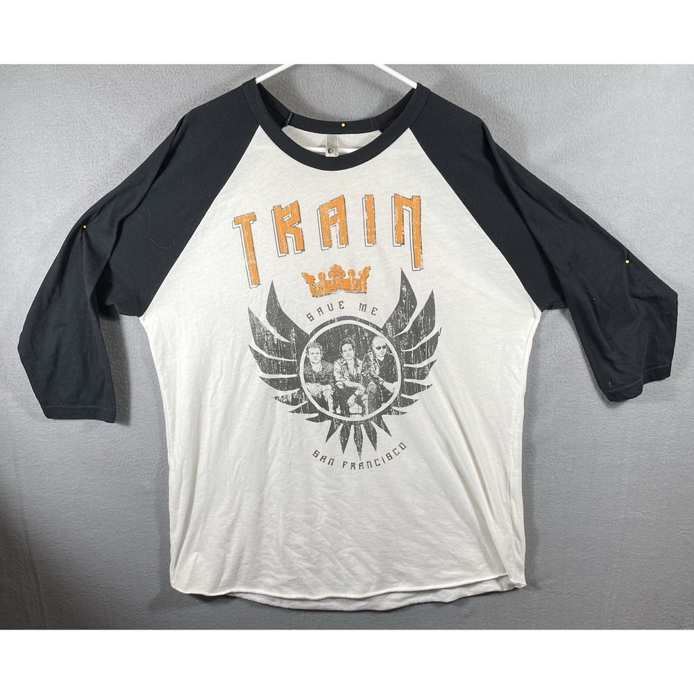 Train - "Save Me" - San Francisco. XL White Shirt W/ Black 3/4 Sleeves &‎ Trim